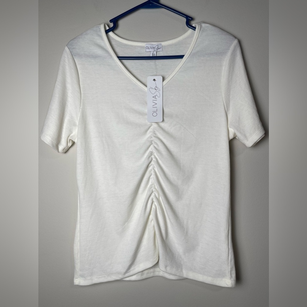 NWT Nordstrom Olivia Sky Front Ruched Tee
